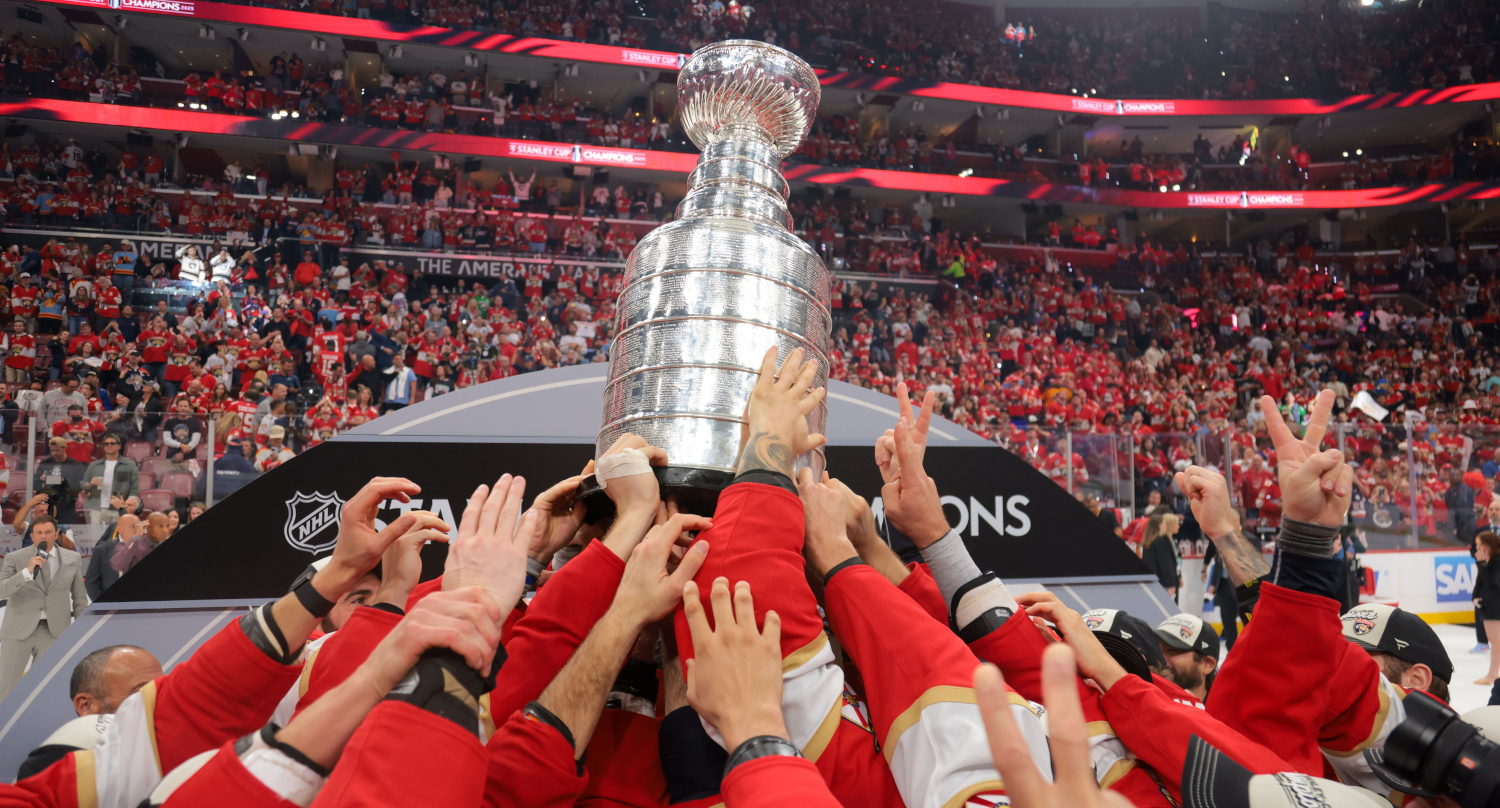 The Florida Panthers celebrate with the Stanley Cup on June 17, 2025.