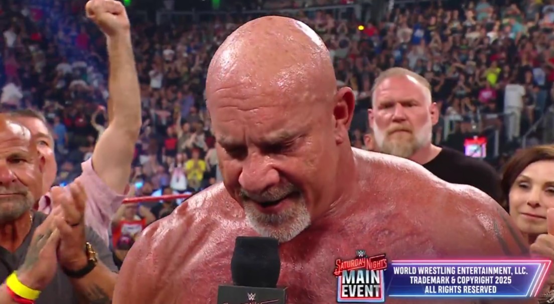 WWE fans were frustrated by Goldberg's farewell speech being cut off on NBC's Saturday Night's Main Event. Photo Credit: NBC