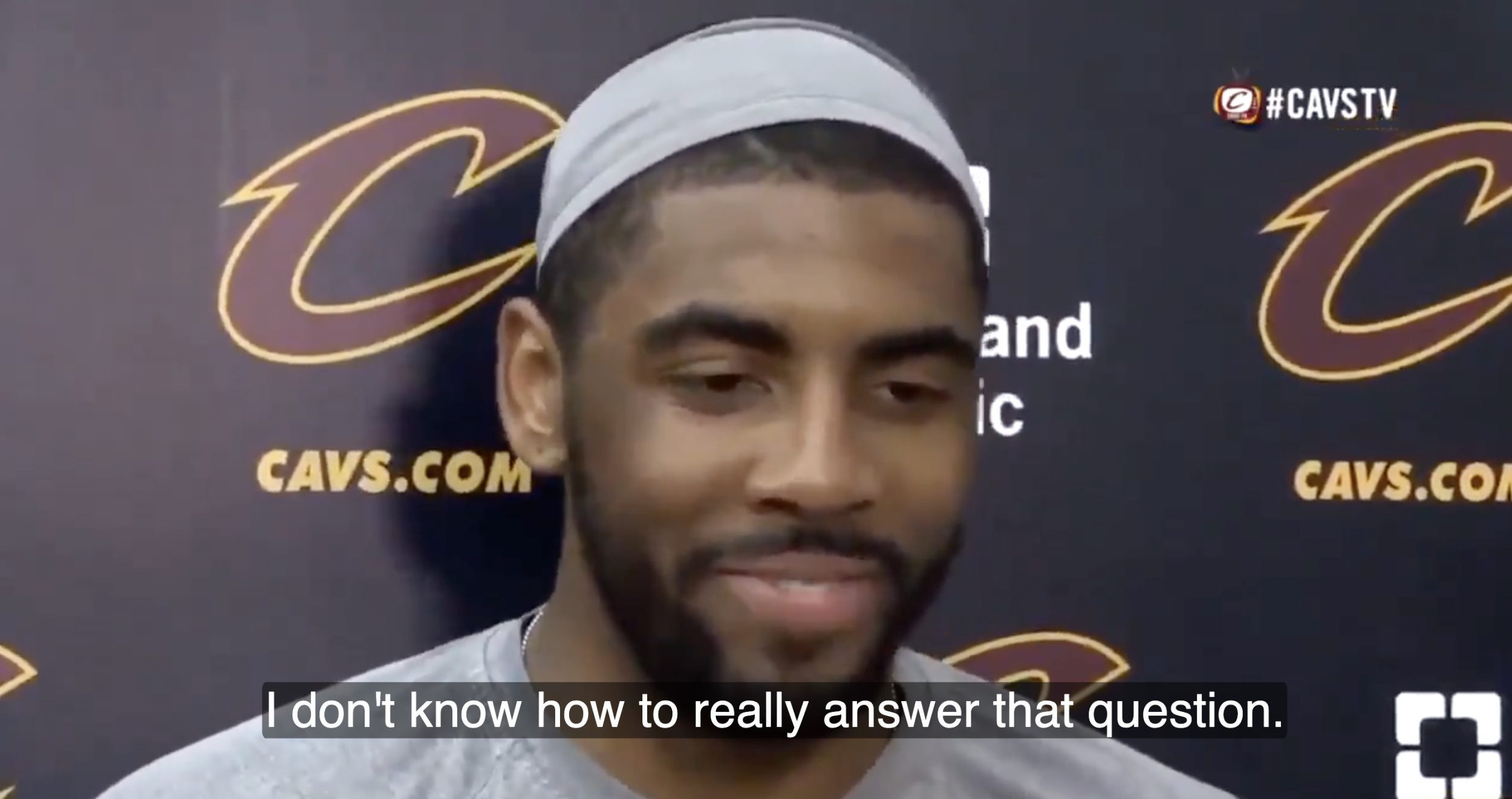 Kyrie Irving revisits the viral moment when a reporter asked if LeBron James was like a father figure to him.