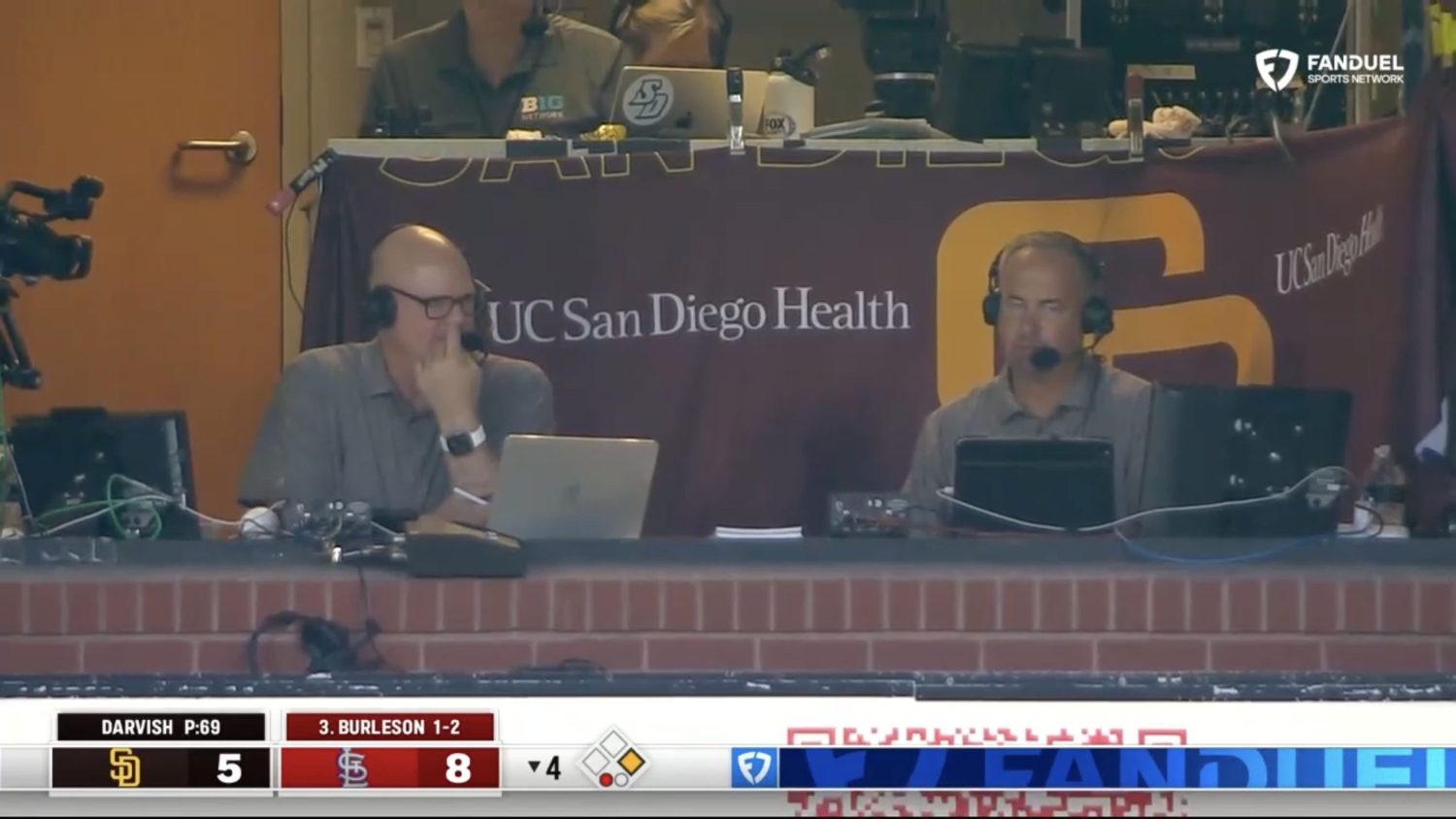 San Diego Padres announcers Mark Grant and Don Orsillo on St. Louis Cardinals TV broadcast