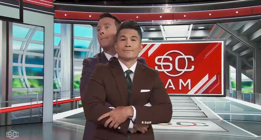 'SportsCenter' anchors Gary Striewski and Randy Scott reenacted the alleged affair that was caught on camera at a Coldplay concert.