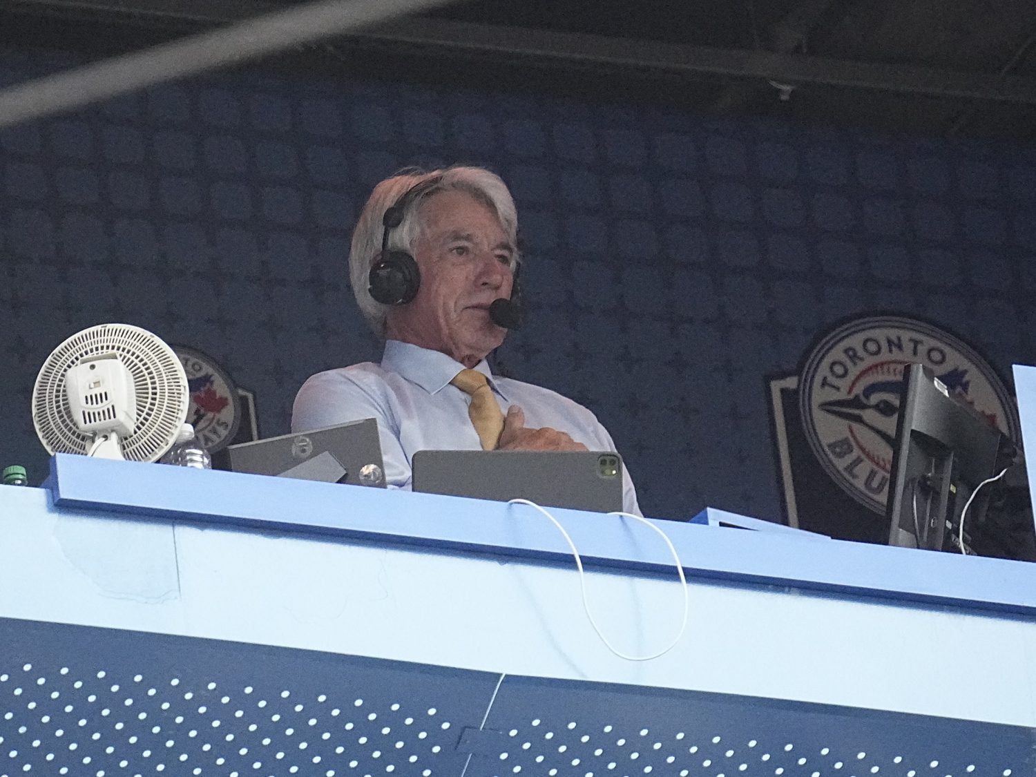 Jul 26, 2022; Toronto, Ontario, CAN; Toronto Blue Jays broadcaster Buck Martinez after a tribute for his return to the booth for a game against the St. Louis Cardinals at Rogers Centre after receiving cancer treatment .