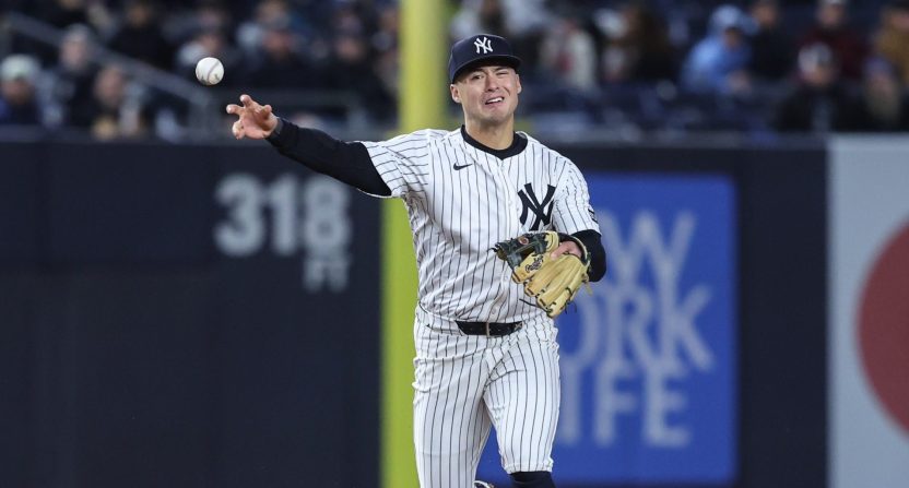 A WFAN radio caller blamed the media for the struggles of young New York professional athletes, such as the Yankees' Anthony Volpe. Mandatory Credit: Wendell Cruz-Imagn Images