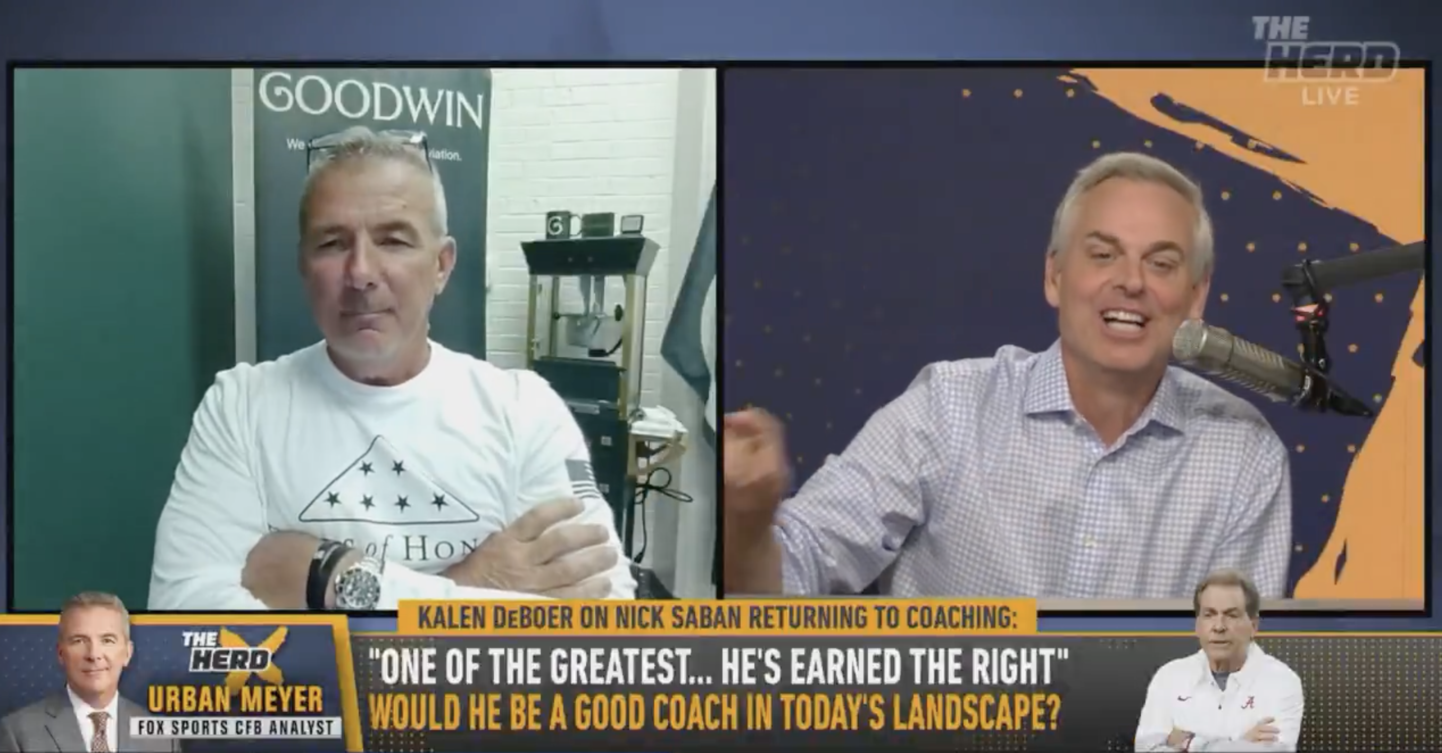Urban Meyer on 'The Herd' discussing the rumors about Nick Saban returning to coaching