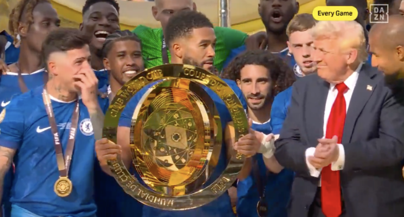 Donald Trump Chelsea Club World Cup trophy lift