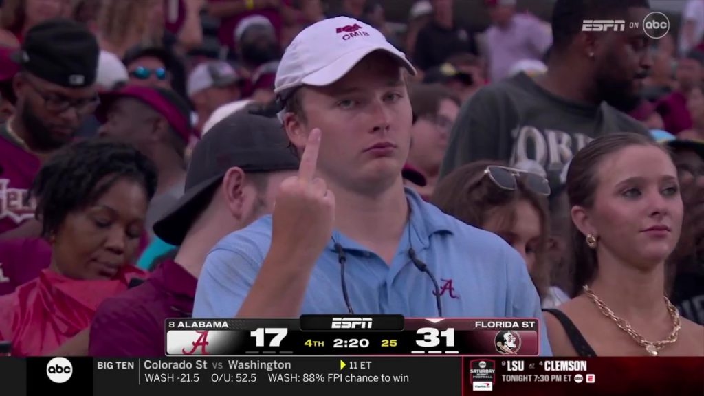 Angry Alabama creates viral moment during upset loss to Florida State