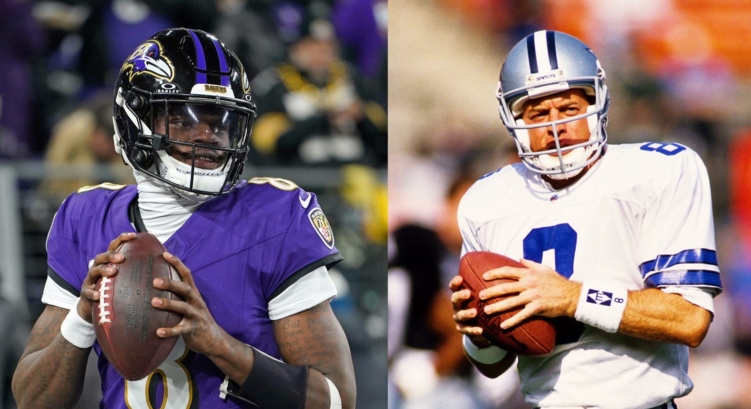 Claims filed by two-time NFL MVP Lamar Jackson against Troy Aikman's use of "Eight" in marketing have been withdrawn. Photo Credits: Mitch Stringer-Imagn Images (Lamar Jackson, left); Michael C. Hebert-Imagn Images (Troy Aikman, right).