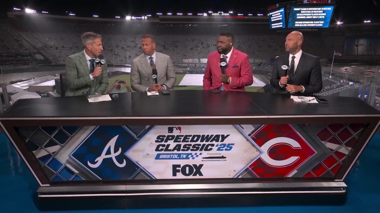 While a big videoboard announced that the Speedway Classic was suspended, MLB on Fox's studio crew didn't seem to know.
