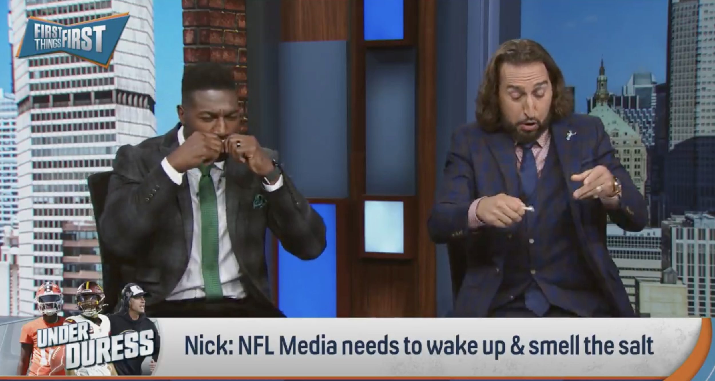 Nick Wright and Greg Jennings try smelling salts on "First Things First."