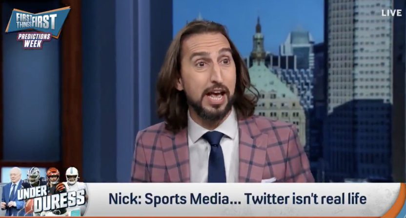 Nick Wright lectures sports media on Twitter not being real life.