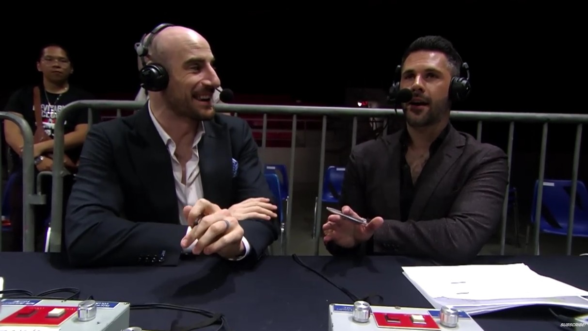 Matt Rehwoldt, left, and Tom Hannifan, who have been the voices of TNA Wrestling since 2022, will continue in their respective roles going forward. Photo Credit: TNA Wrestling/YouTube.