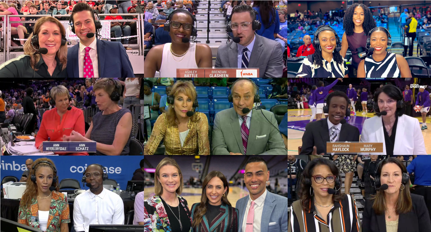A collage of WNBA announcers.