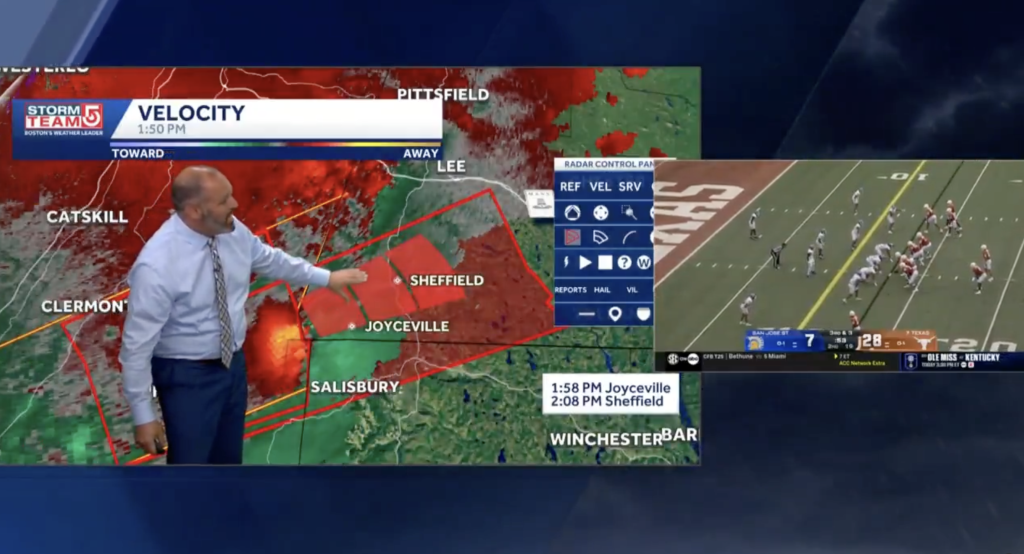 Several Boston TV stations cut away from college football due to tornado coverage