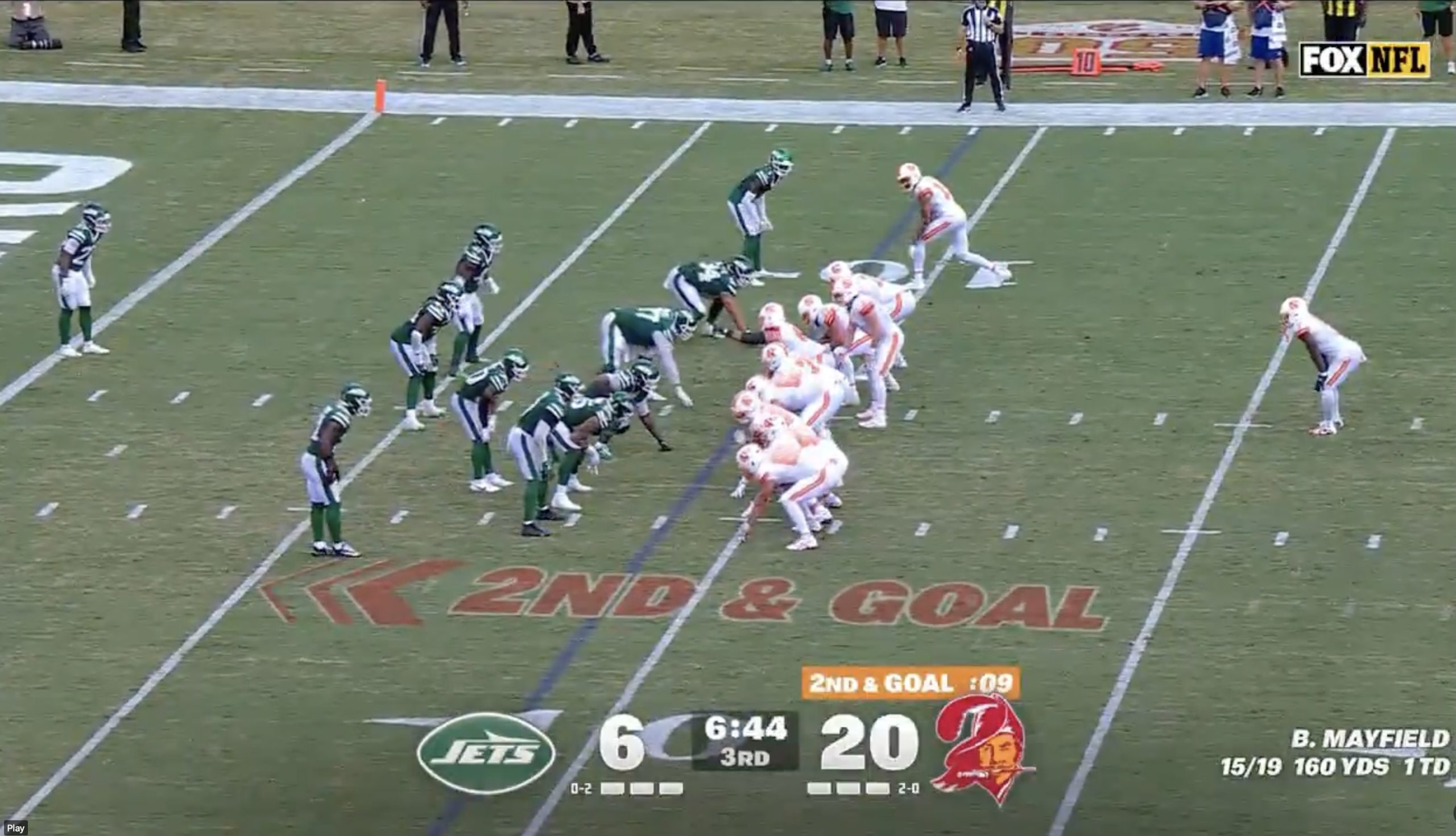 The New York Jets and Tampa Bay Buccaneers battle in a 2025 NFL game on Fox. Photo Credit: Fox