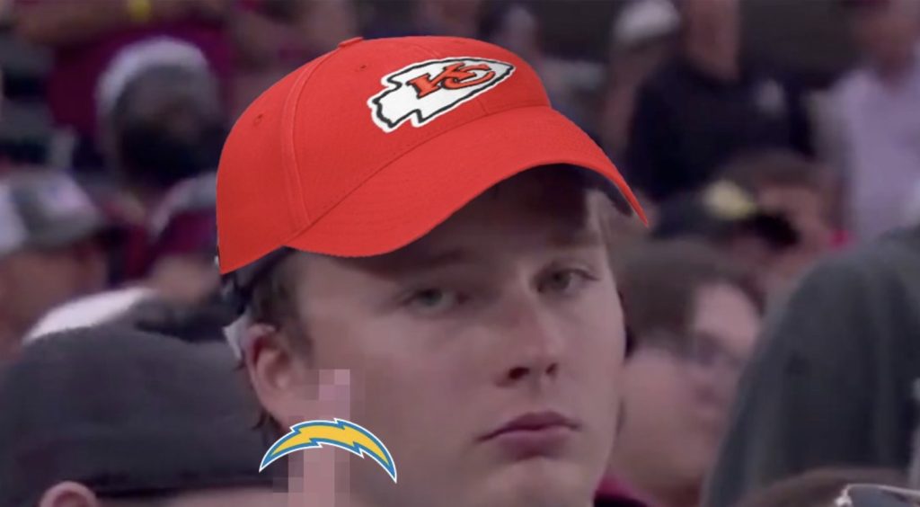 Chargers troll Chiefs with viral angry Alabama fan photo
