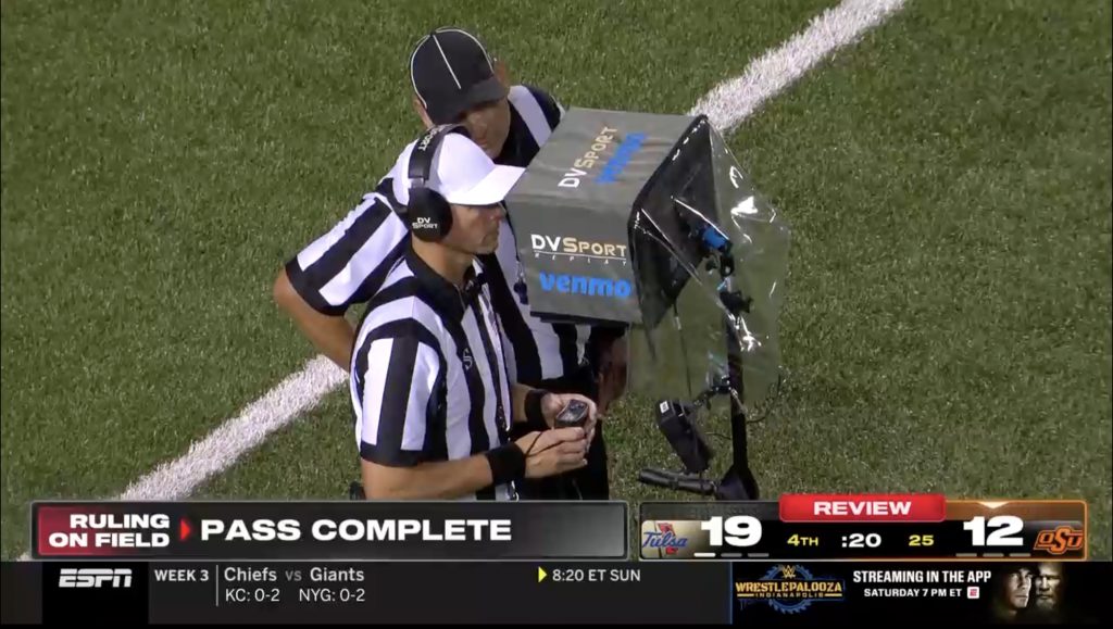 ESPN crew calls out replay review time on Tulsa-Oklahoma State broadcast