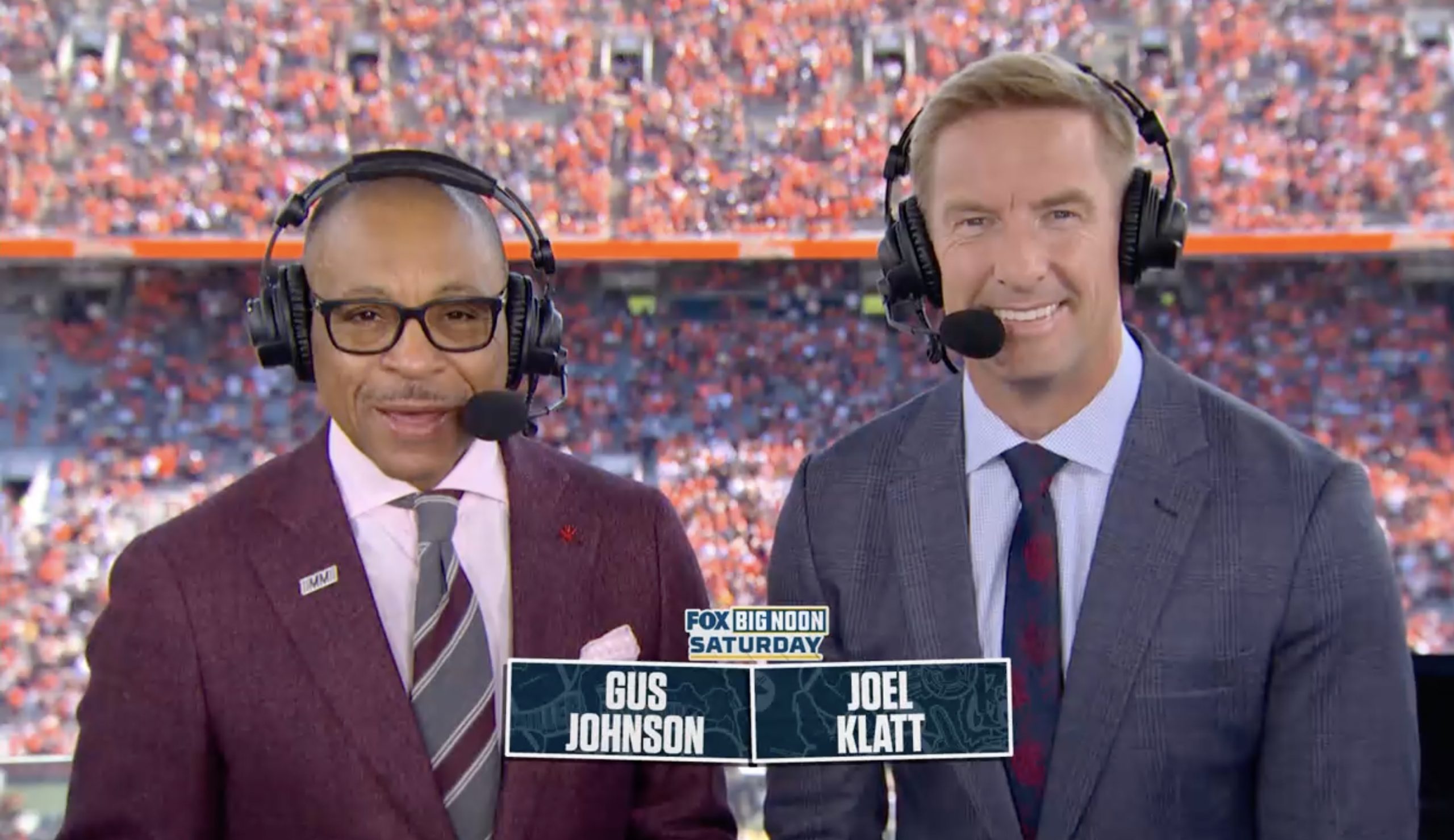 Gus Johnson and Joel Klatt on the Fox 'Big Noon Saturday' call for USC-Illinois. Photo Credit: Fox