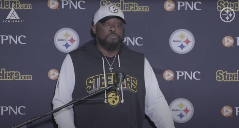 Mike Tomlin speaking to reporters after the Steelers' Week 1 win over the Jets