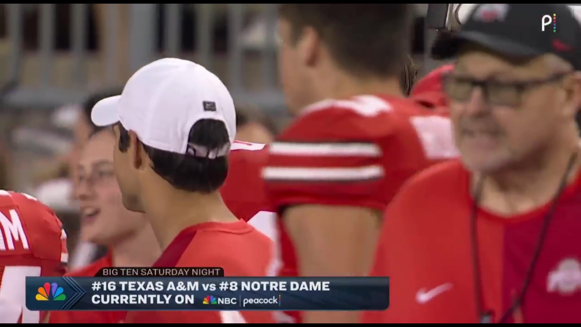 And Ohio State's blowout over Ohio neared its end, Peacock announcer Chris Simms encouraged viewers to go to the Texas A&M-Notre Dame thriller. Photo Credit: Peacock
