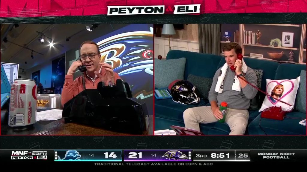 Peyton, Eli Manning spoof in-game conversation between Lamar Jackson and Ravens’ OC Todd Monken