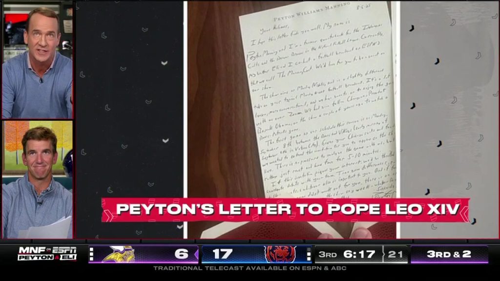 Peyton Manning used handwritten note trying to recruit Pope Leo XIV for Manningcast