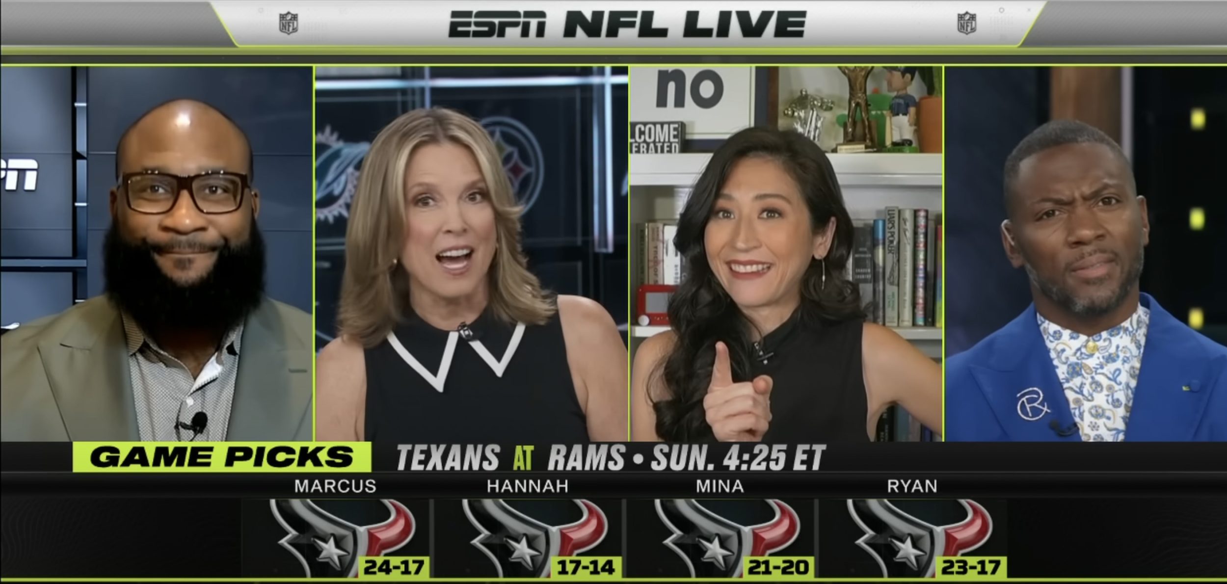 NFL Live analysts unanimously pick Texans to beat Rams in Week 1.