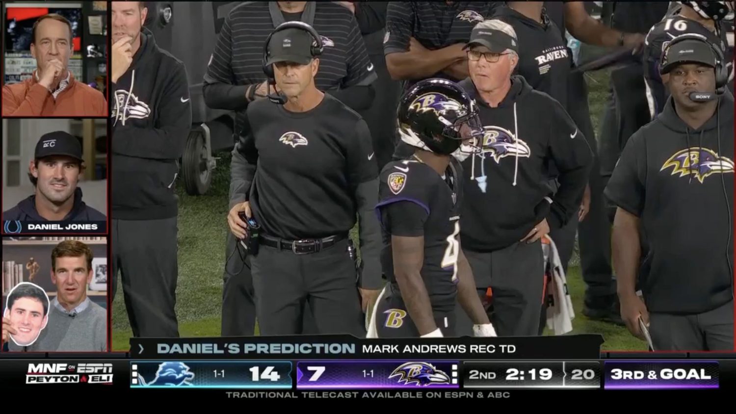 Peyton Manning, Daniel Jones and Eli Manning on ManningCast