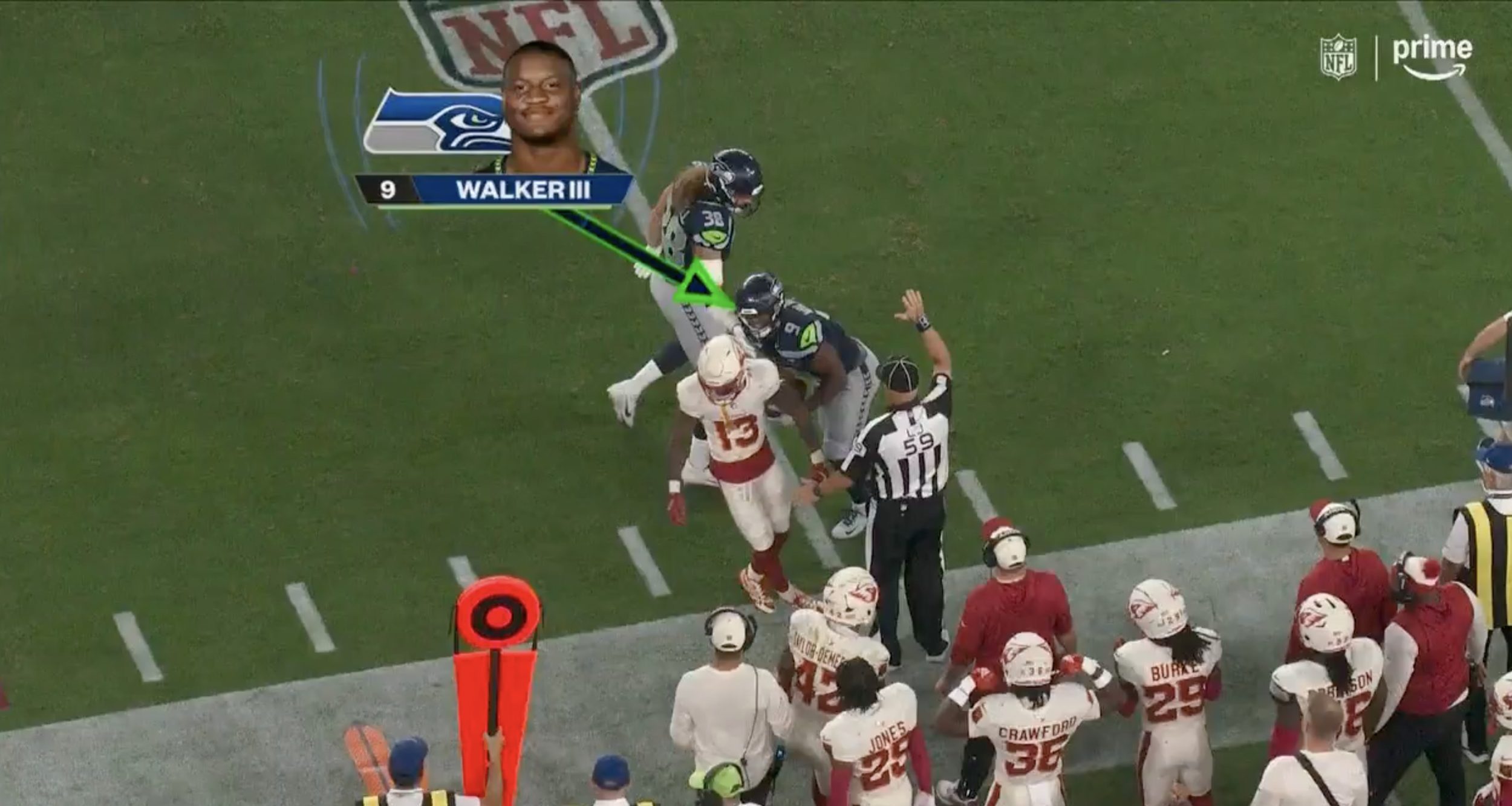 Seattle Seahawks RB Kenneth Walker III flagged for taunting during Thursday's game.