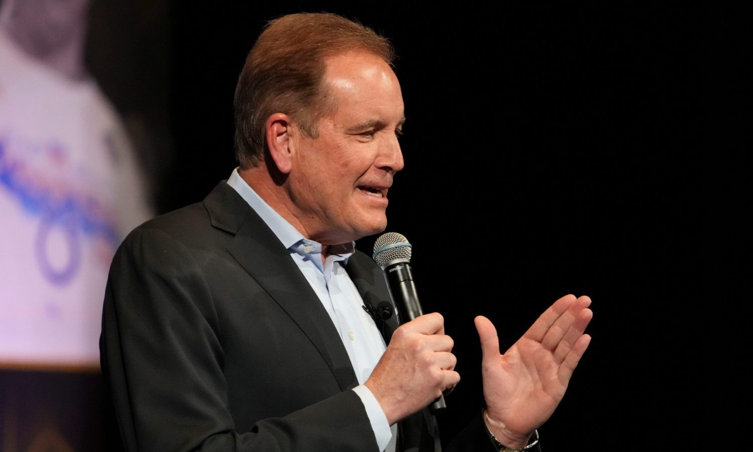 Broadcaster Jim Nantz introduces players Monday, Feb. 24, 2025, during the “Night of Champions” at the Murat Theatre at the Old National Centre. The event featured a panel discussion of players and coaches from the Indianapolis Colts team that won Super Bowl XLI.