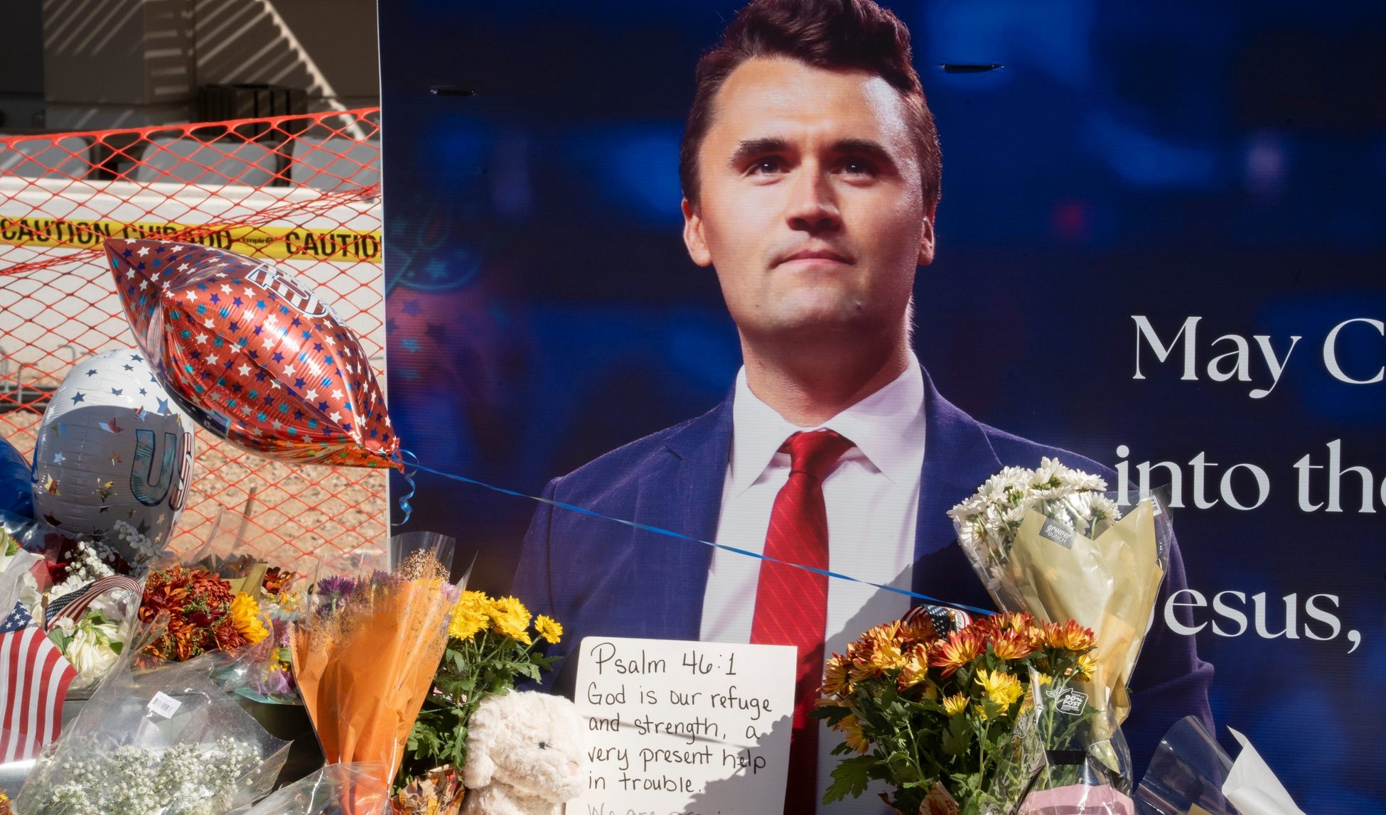 The memorial for Charlie Kirk at the Turning Point Headquarters in Phoenix on Sept. 11, 2025.