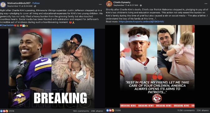 Fake Facebook posts Charlie Kirk NFL stars
