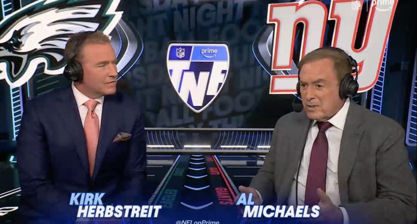 Al Michaels mentions Saquon Barkley 'trade' multiple times on TNF