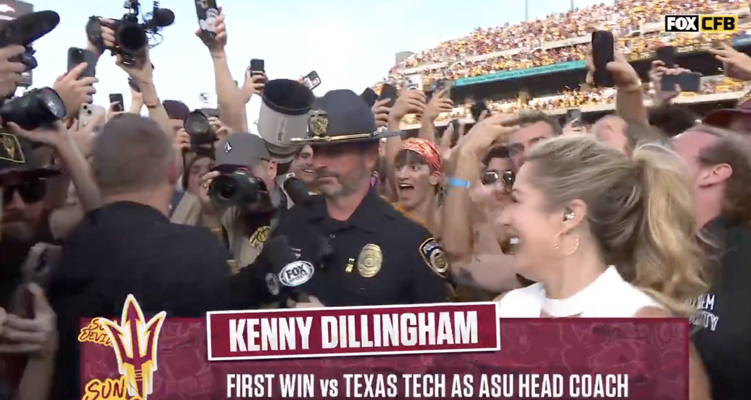 Emotional Kenny Dillingham bails on postgame interview to celebrate Texas Tech upset