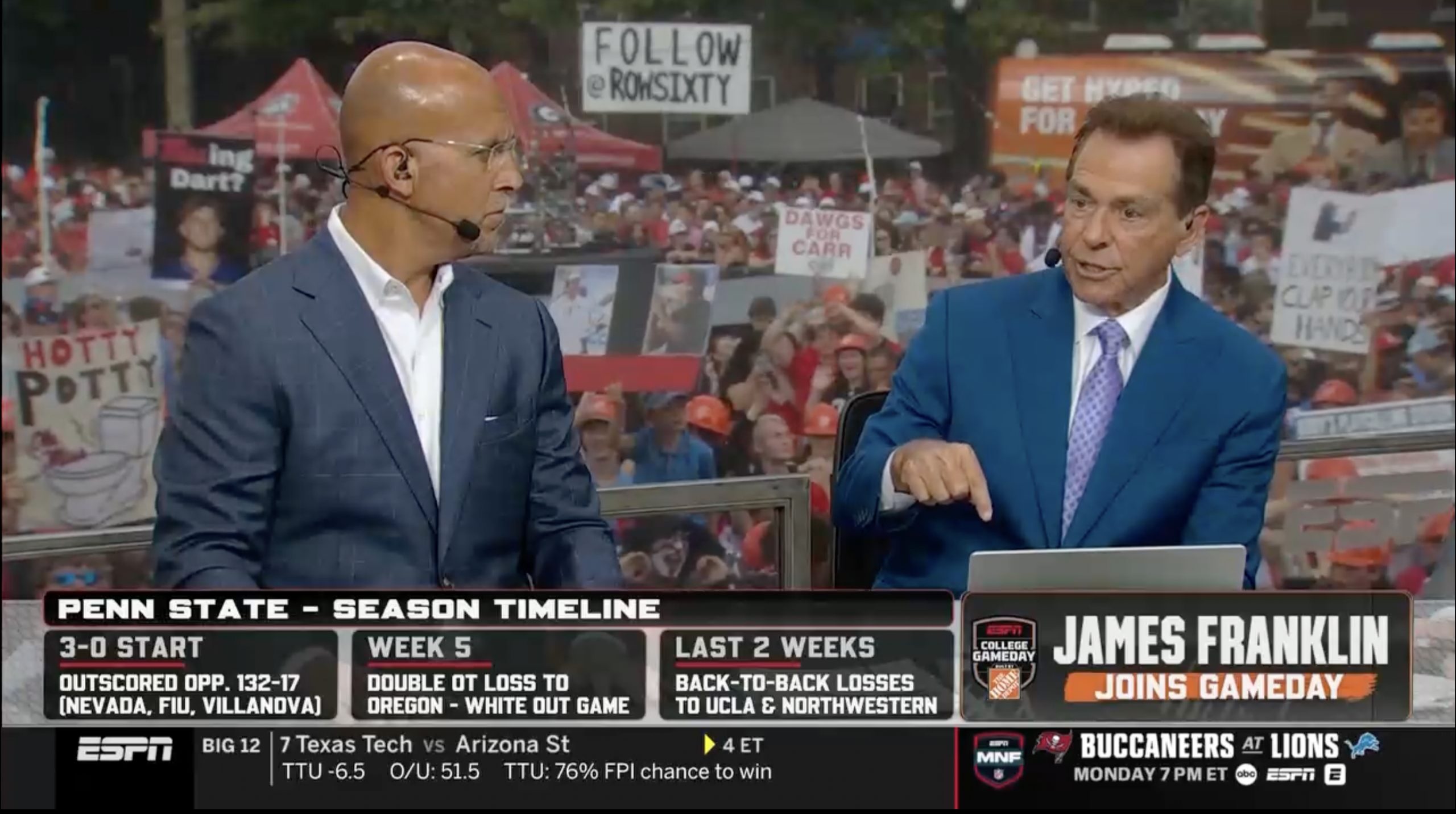 James Franklin appears on College GameDay, Nick Saban calls Penn State firing ‘unfair as hell’