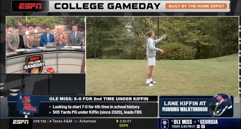 Ole Miss head football coach Lane Kiffin appears on College GameDay. Photo Credit: ESPN