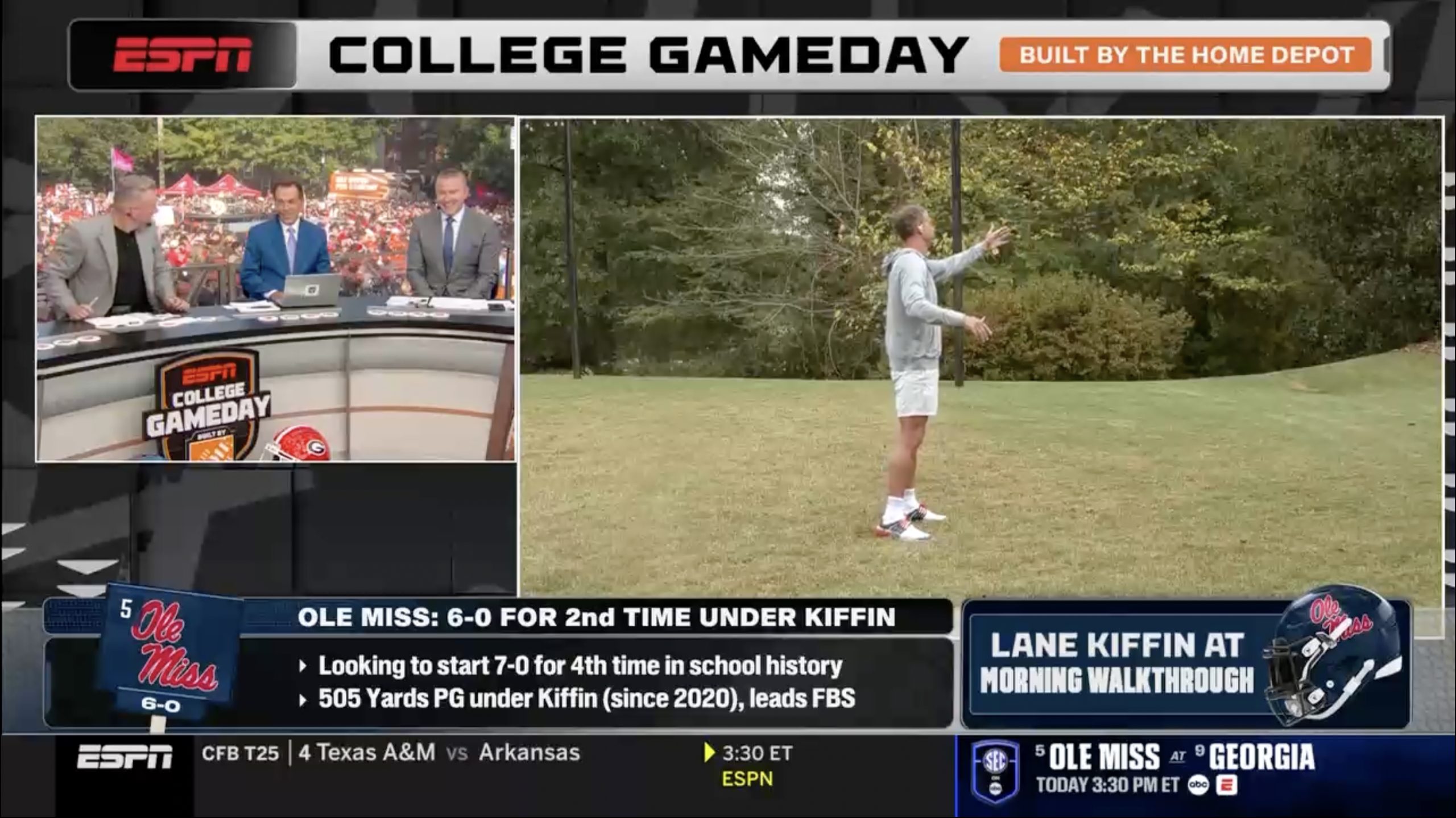Lane Kiffin talks Bush Push, works through hotel distraction on College GameDay