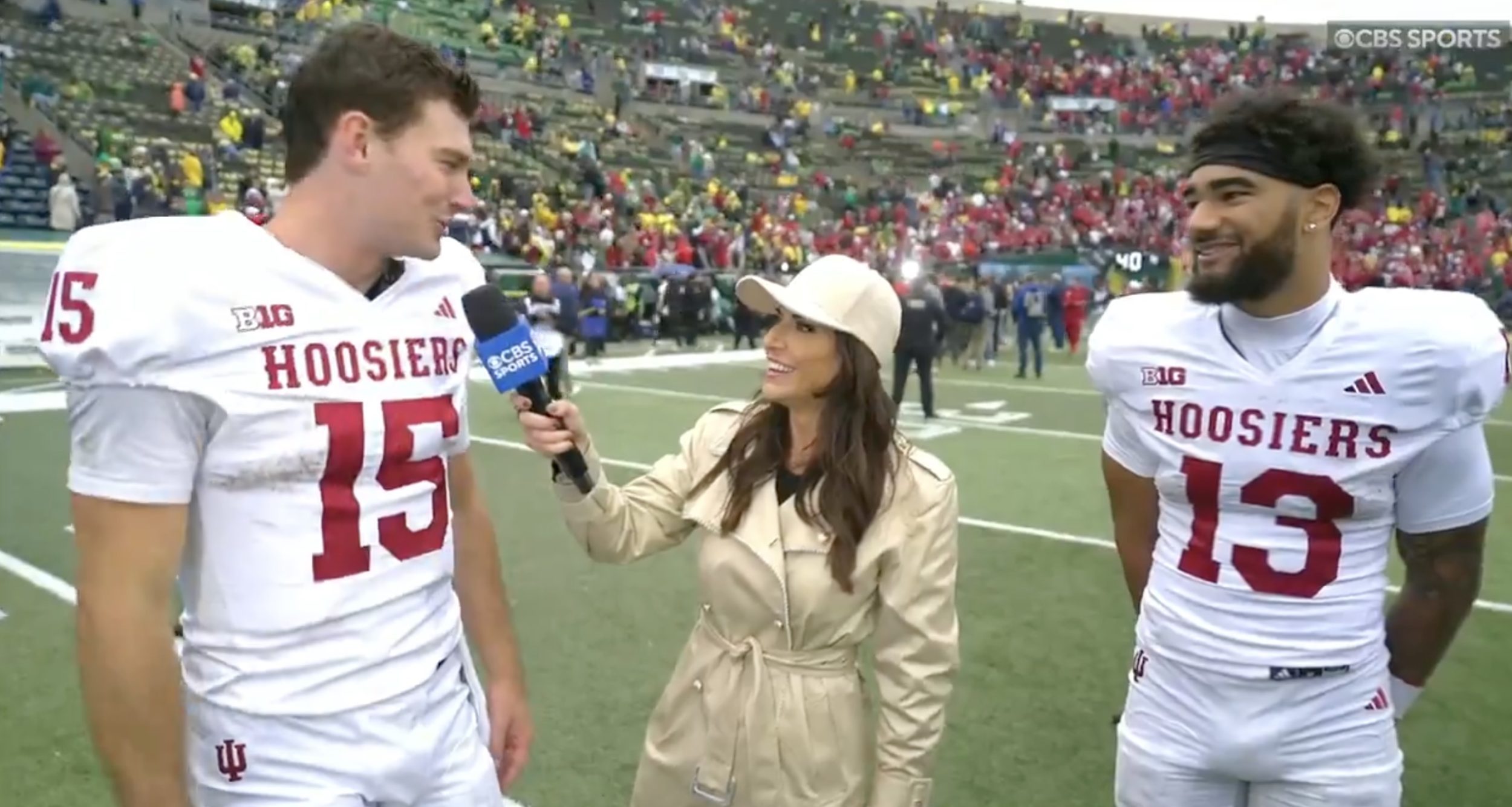 Indiana QB Fernando Mendoza shouts out Pat McAfee and Boston Connor following Oregon win