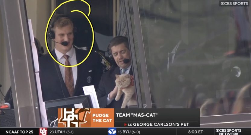 Pudge the Cat joins the CBS Sports Network broadcast booth. The unofficial Bowling Green mas-cat has become a viral sensation. Photo Credit: CBS Sports Network