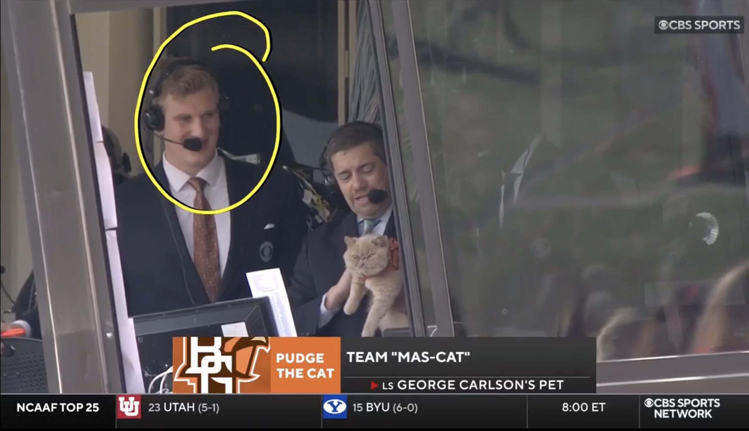 Pudge the cat joins CBS Sports Network broadcast booth