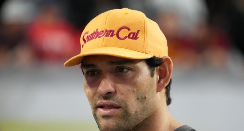Dec 2, 2022; Las Vegas, NV, USA; Southern California Trojans former quarterback Mark Sanchez attends the Pac-12 Championship game at Allegiant Stadium.