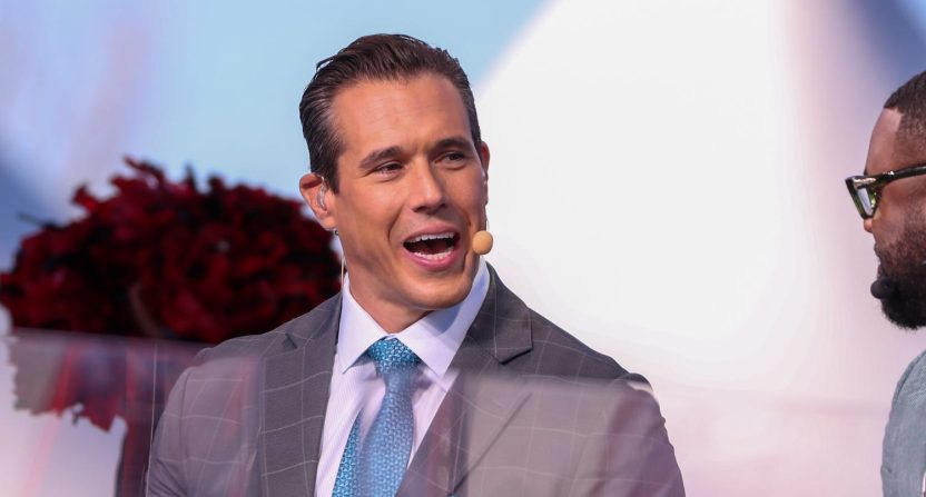 Panelists Brady Quinn (left) and Mark Ingram speak during FOX's Big Noon Kickoff