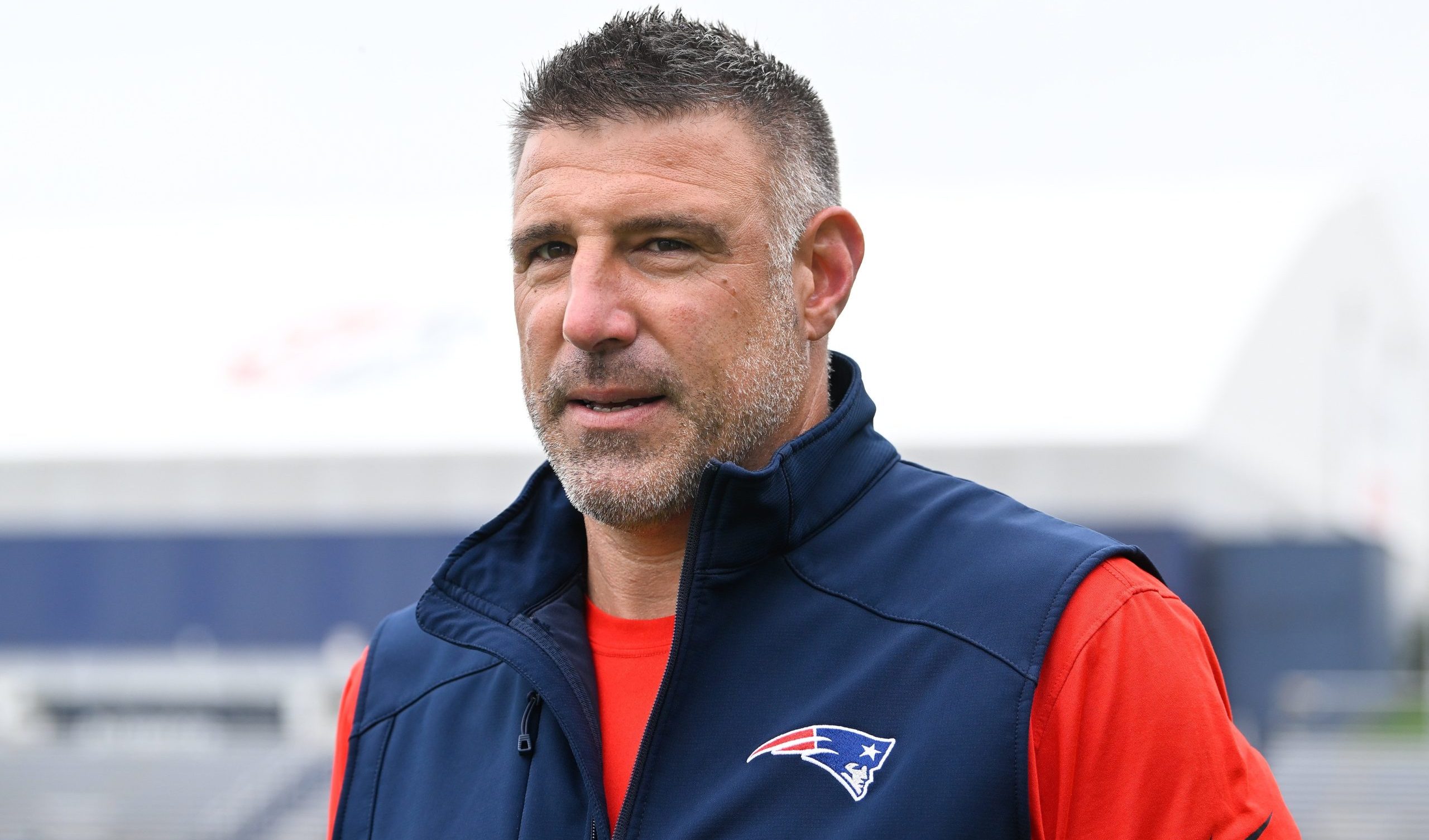Jun 9, 2025; Foxborough, MA, USA; New England Patriots head coach Mike Vrabel leaves the practice fields after minicamp at Gillette Stadium. Mandatory Credit: Eric Canha-Imagn Images