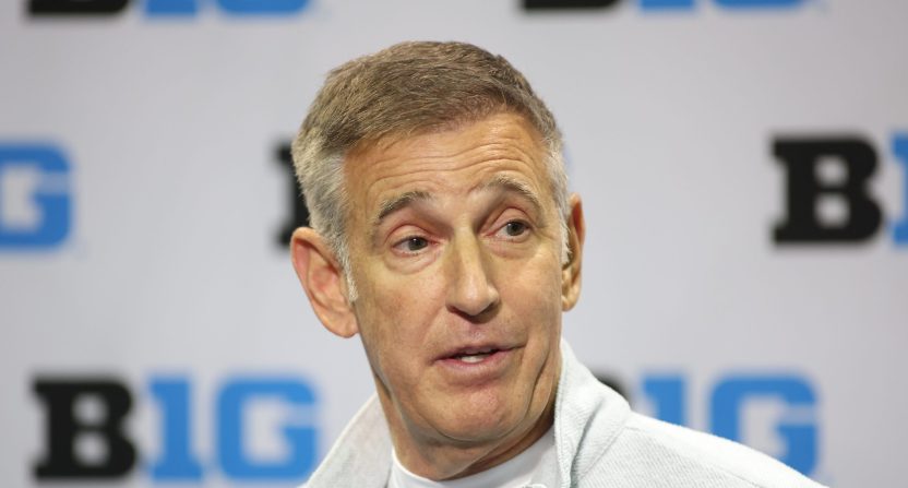 Big Ten Commissioner Tony Petitti at a press conference in 2025. Mandatory Credit: Talia Sprague-Imagn Images