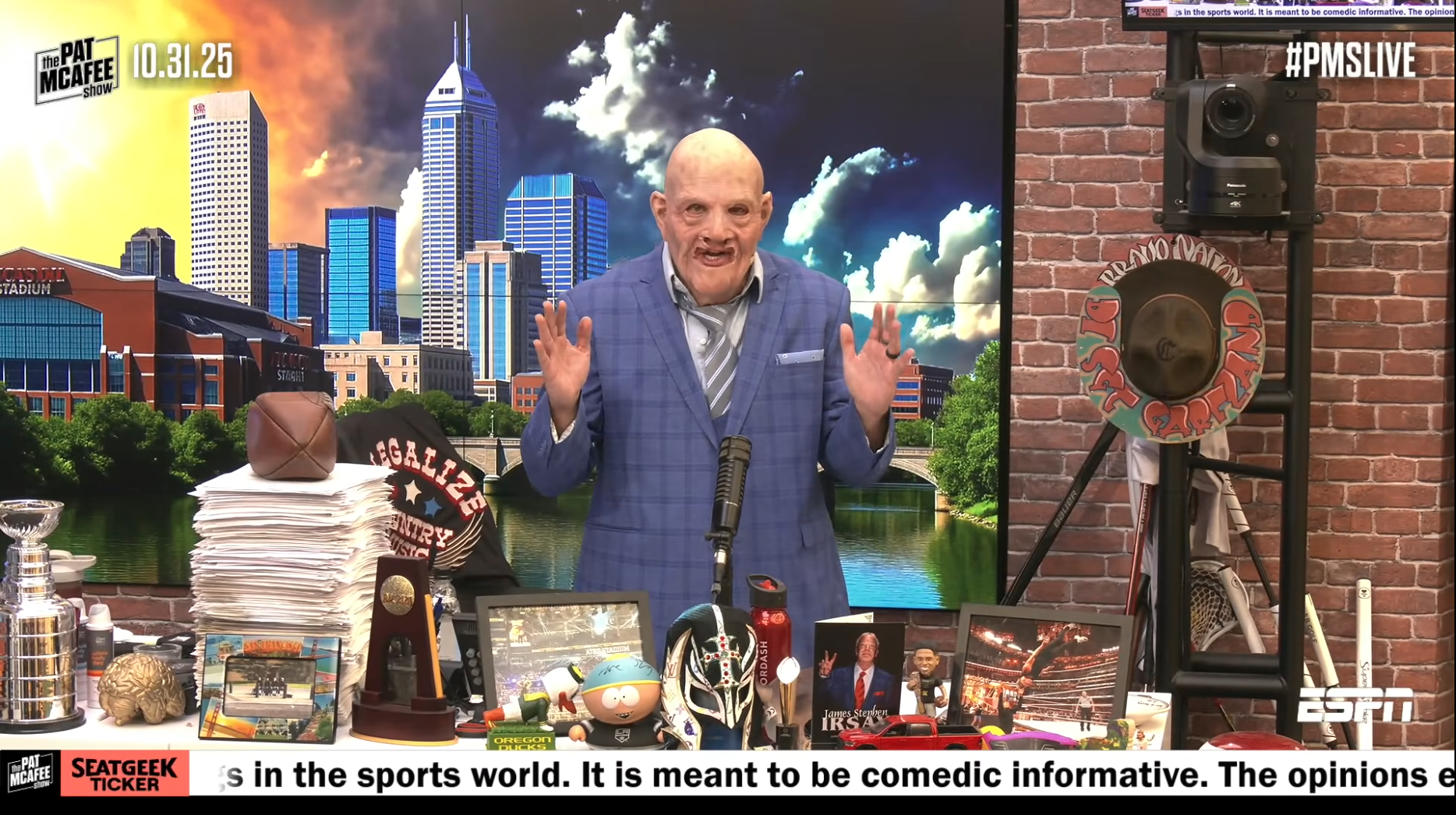 Pat McAfee goes all out in ‘old sports media man’ costume for Halloween