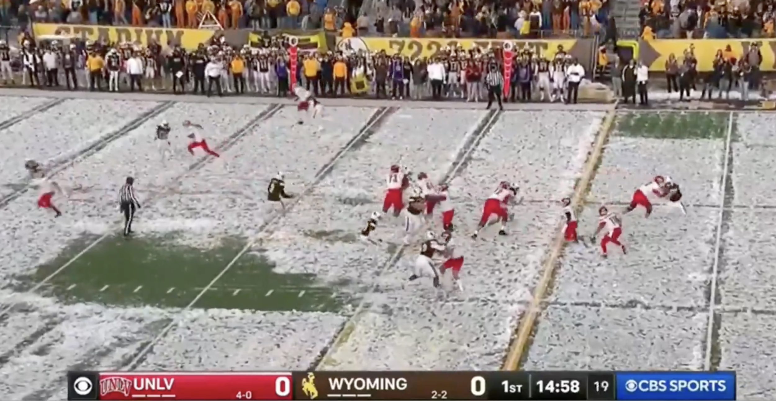 UNLV quarterback fumbles right after announcer says he ‘needs to take care of the ball tonight’