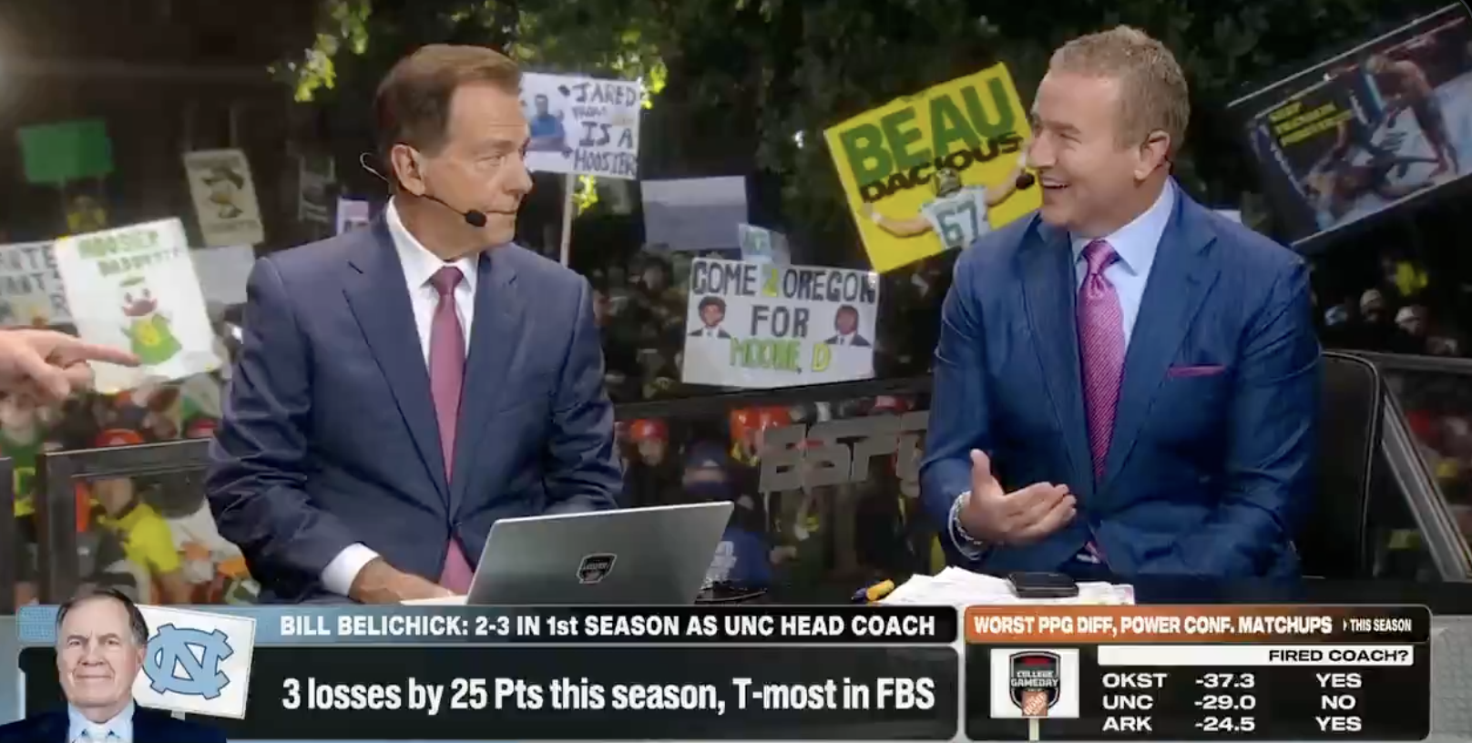 ‘College GameDay’ crew does everything possible to defend Bill Belichick