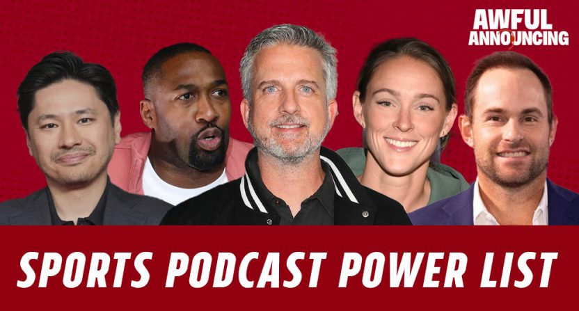 Bill Simmons Pablo Torre Gilbert Arenas Kylie Kelce Andy Roddick Awful Announcing Sports Podcast Power List