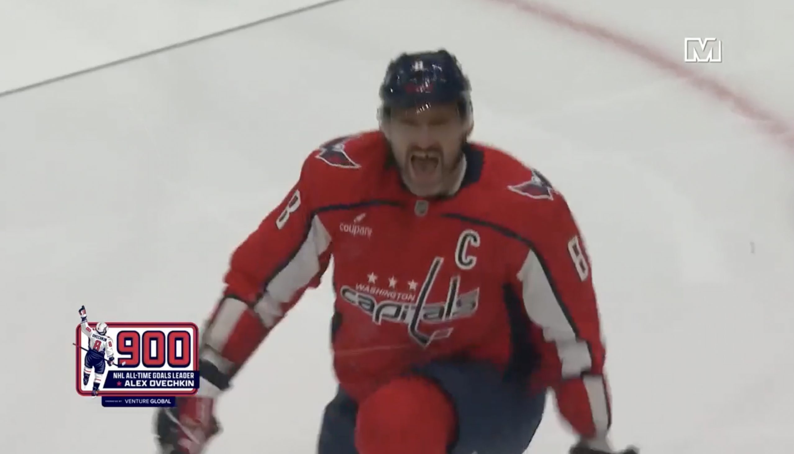 TV calls of Alex Ovechkin becoming first player in NHL history to score 900 goals