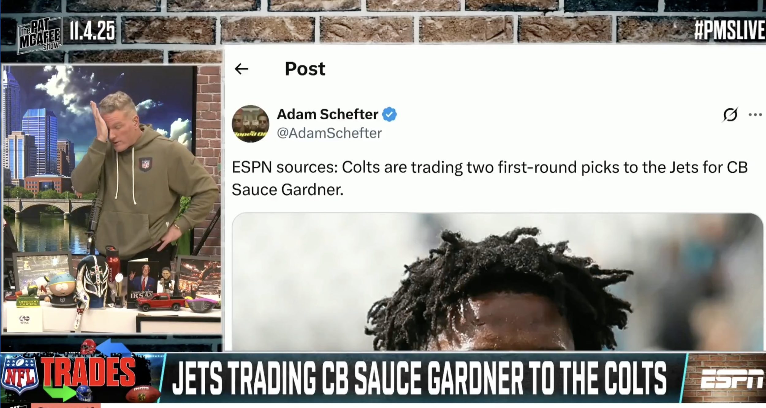 Pat McAfee worked through Colts trading two first-rounders for Sauce Gardner in real-time
