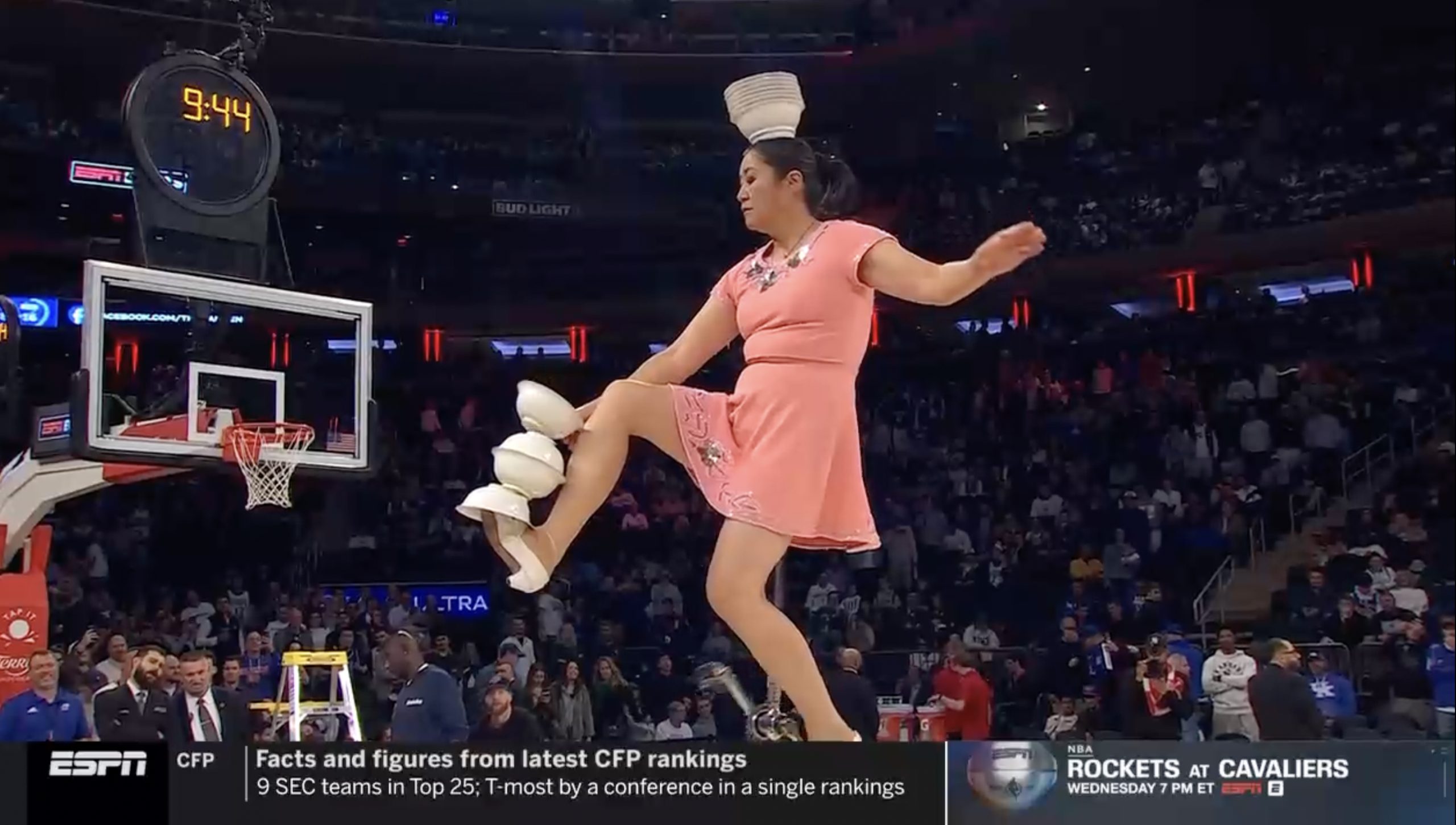 Red Panda performs during the halftime show of the Kansas-Duke college basketball game at Madison Square Garden. Photo Credit: ESPN
